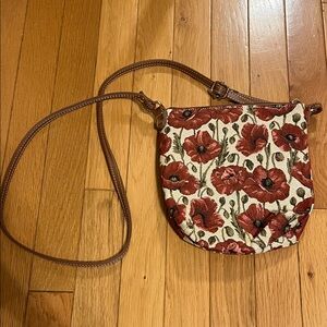 Poppy print crossbody purse with gold tone hardware